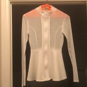 Sheer / scuba peplum shirt